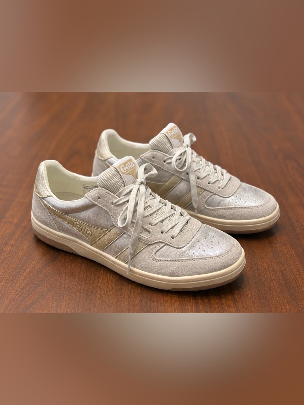 Gola Hawk Shimmer Sneakers Silver Gold Metallic Leather Shoes US 8.5